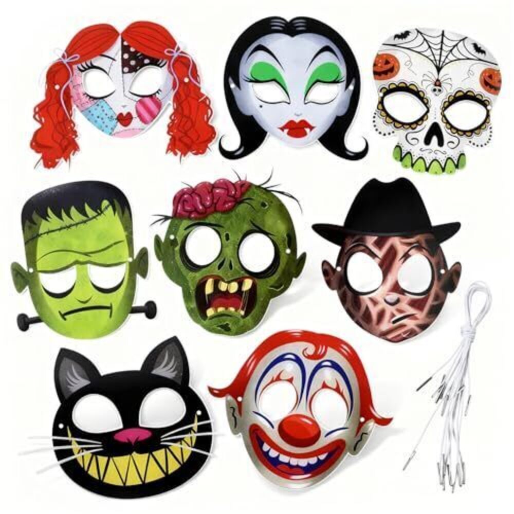 5345 8 Pieces Cartoon Zombie Mask Theme Party Supplies, Halloween Cat Clown
